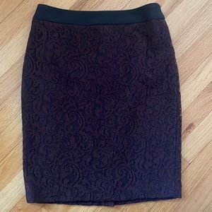LOFT Black Burgundy Lace Skirt NEW 6